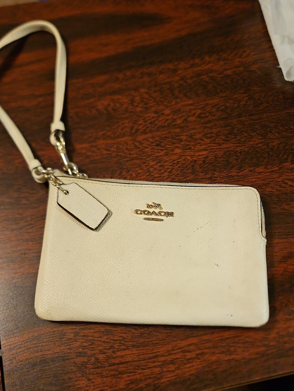 Coach Ivory Leather Wristlet with Gold Logo